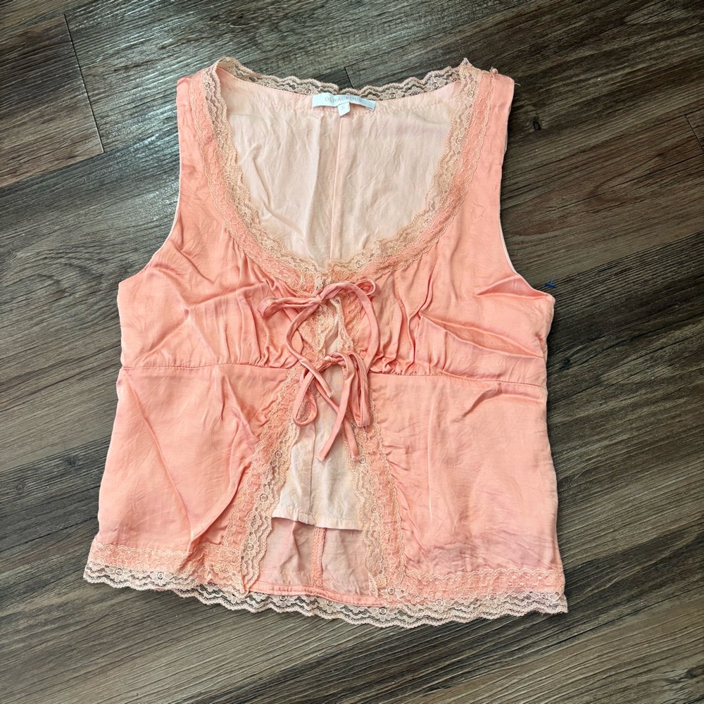 Olivaceous Blush Lace Trim Top Size S